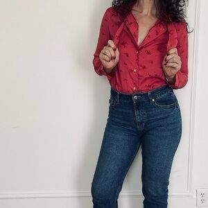 80s VINTAGE Red Floral Button-Up Shirt